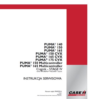 CASE PUMA 140, 150, 165 STAGE IV instrukcja napraw